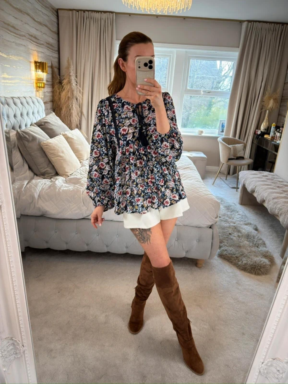 QED London Navy Floral Boho Blouse 10