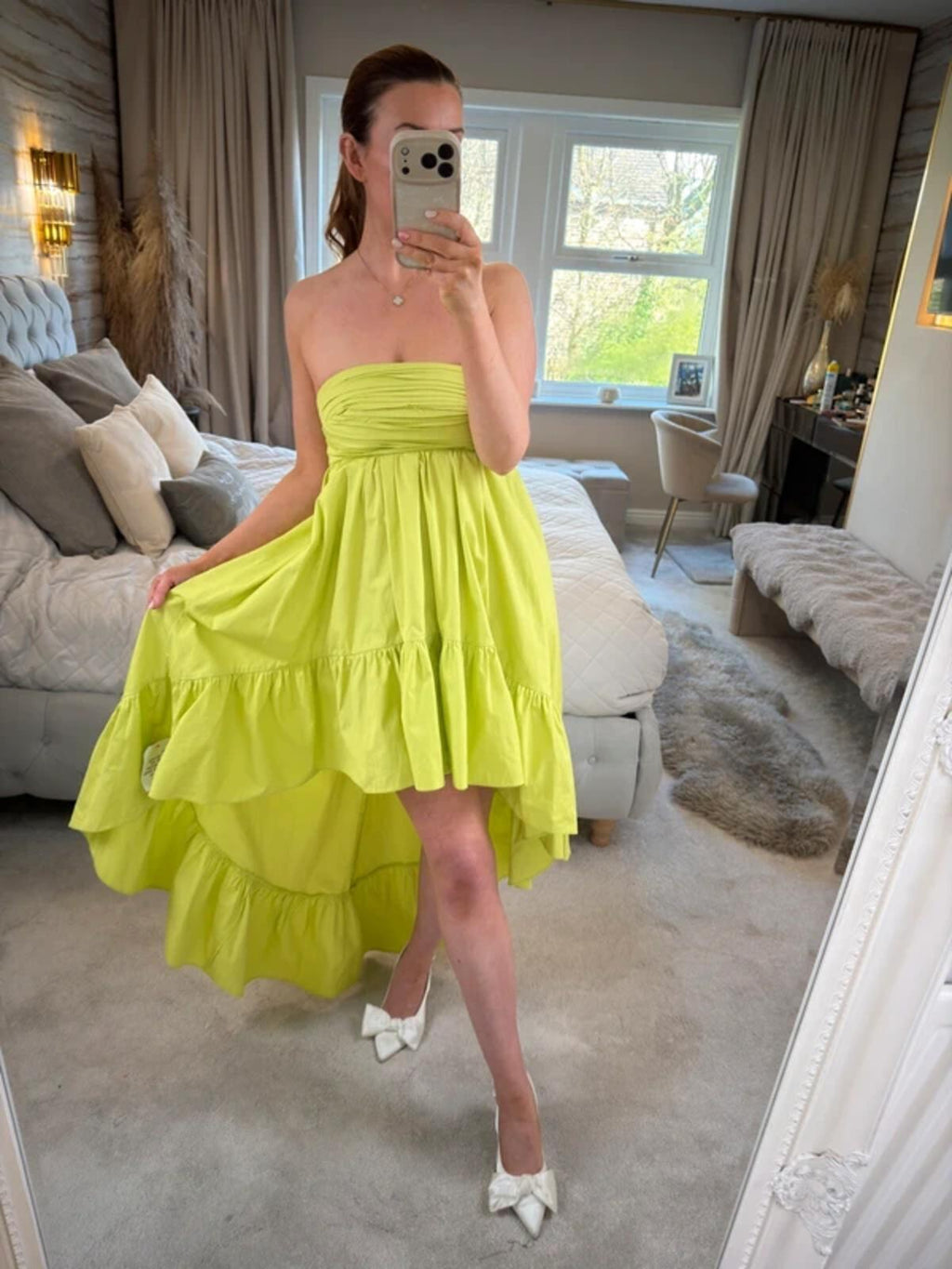 BNWT Asos Lime Green Strapless Dip Hem Dress 8
