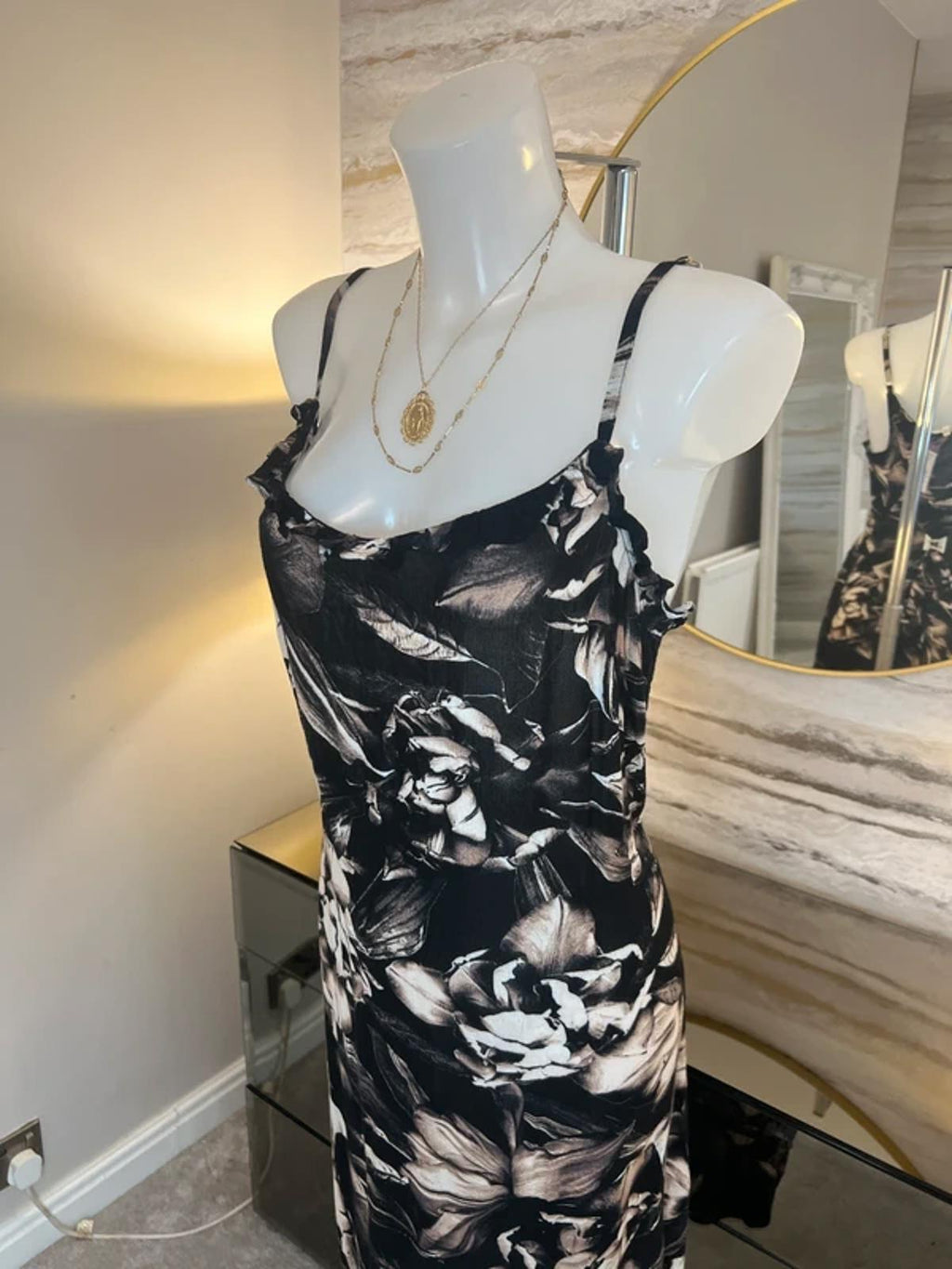 Next Black & Beige Floral Frill Midi Dress / Beach Dress 12