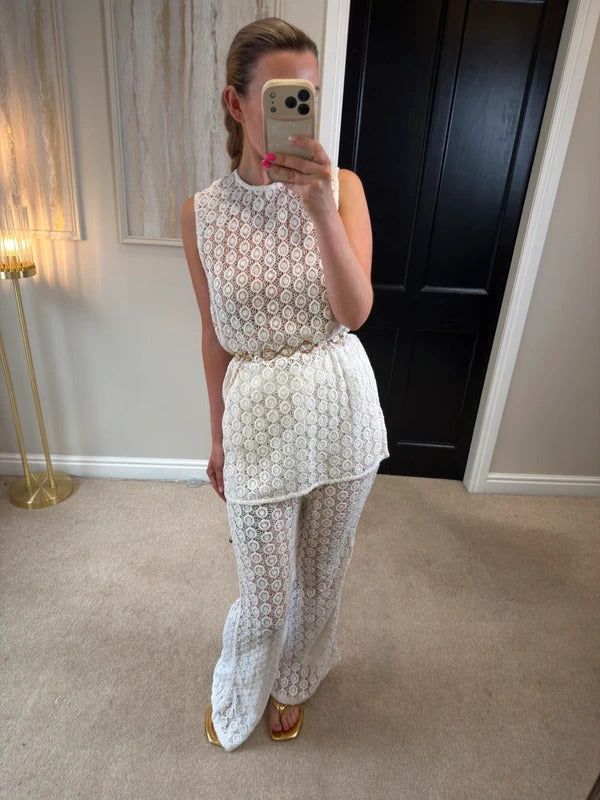 Vita Grace White Sheer Lace Co Ord One Size