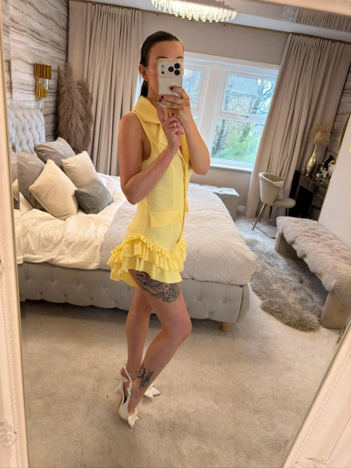 Retro Stage 1960s Yellow Frill Playsuit Small