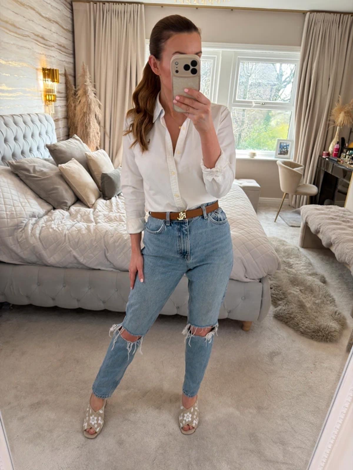 Topshop Distressed Light Denim Mom Jeans 10