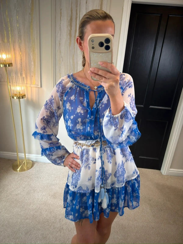BNWT River Island Blue & White Floral Mini Dress