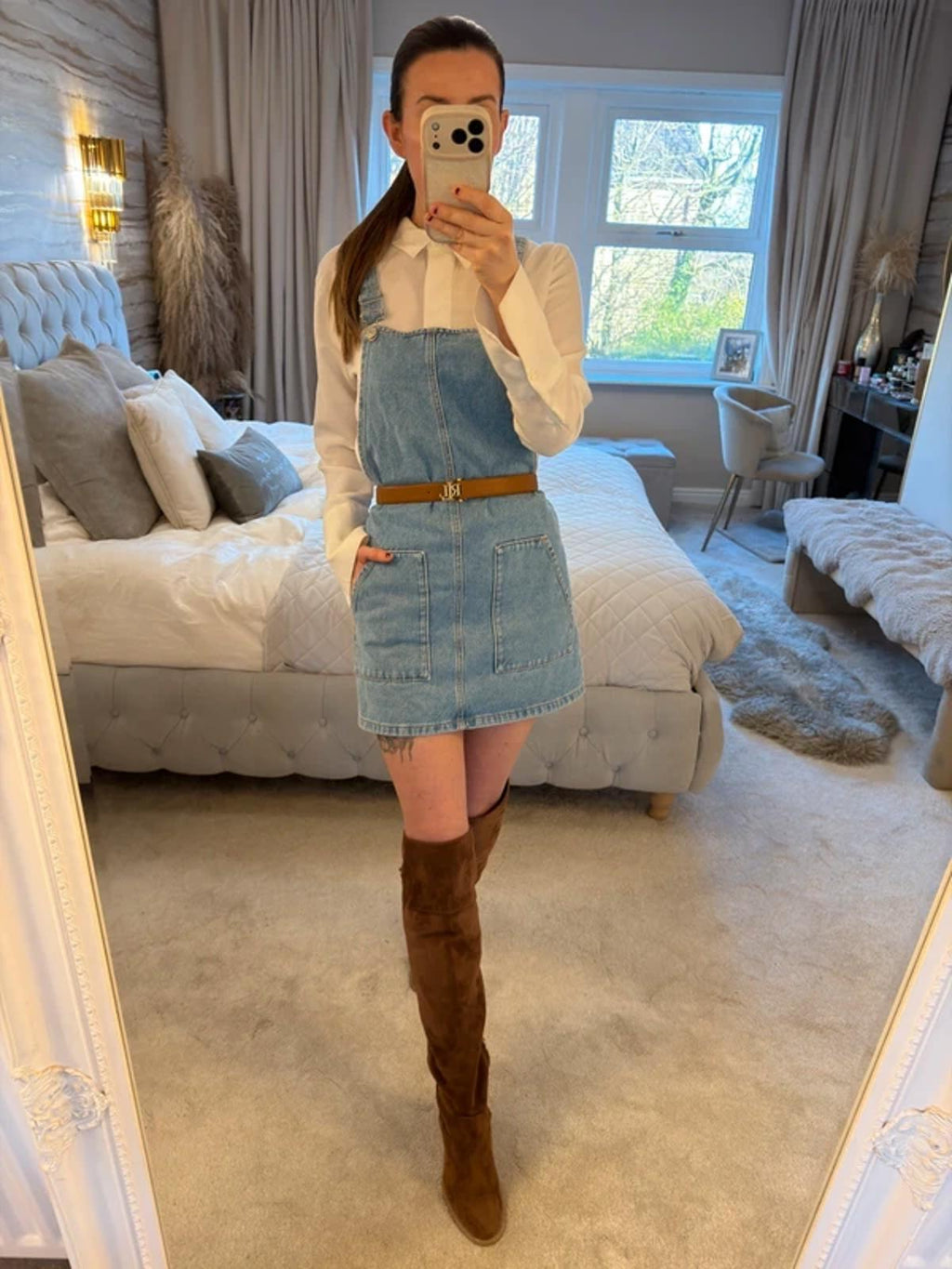 Topshop Light Denim Pinafore Mini Dress 6