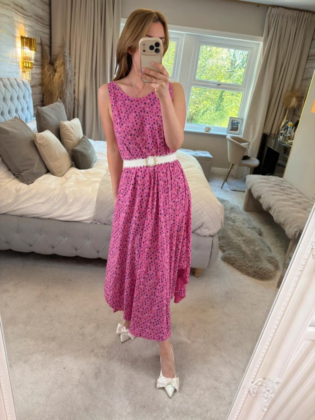 Nina Murati Pink Handkerchief Midi Dress One Size