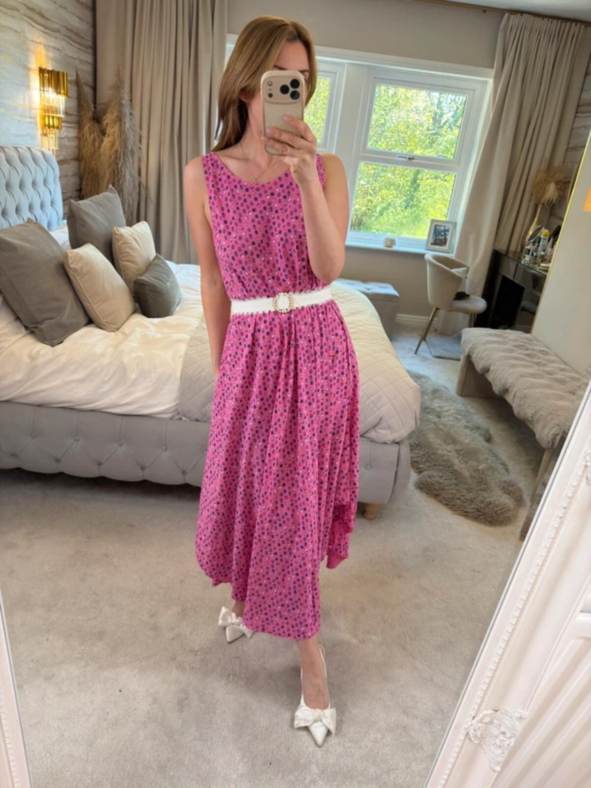 Nina Murati Pink Handkerchief Midi Dress One Size