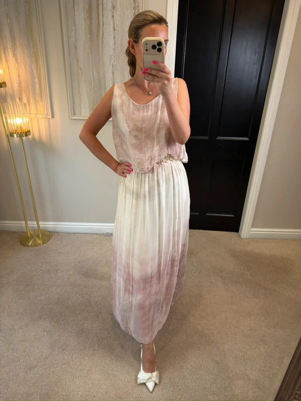 Boutique Pink & White Maxi Dress One Size