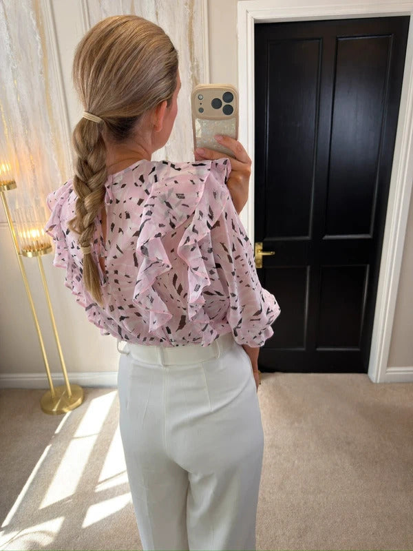River Island Light Pink Frill Sheer Blouse 10