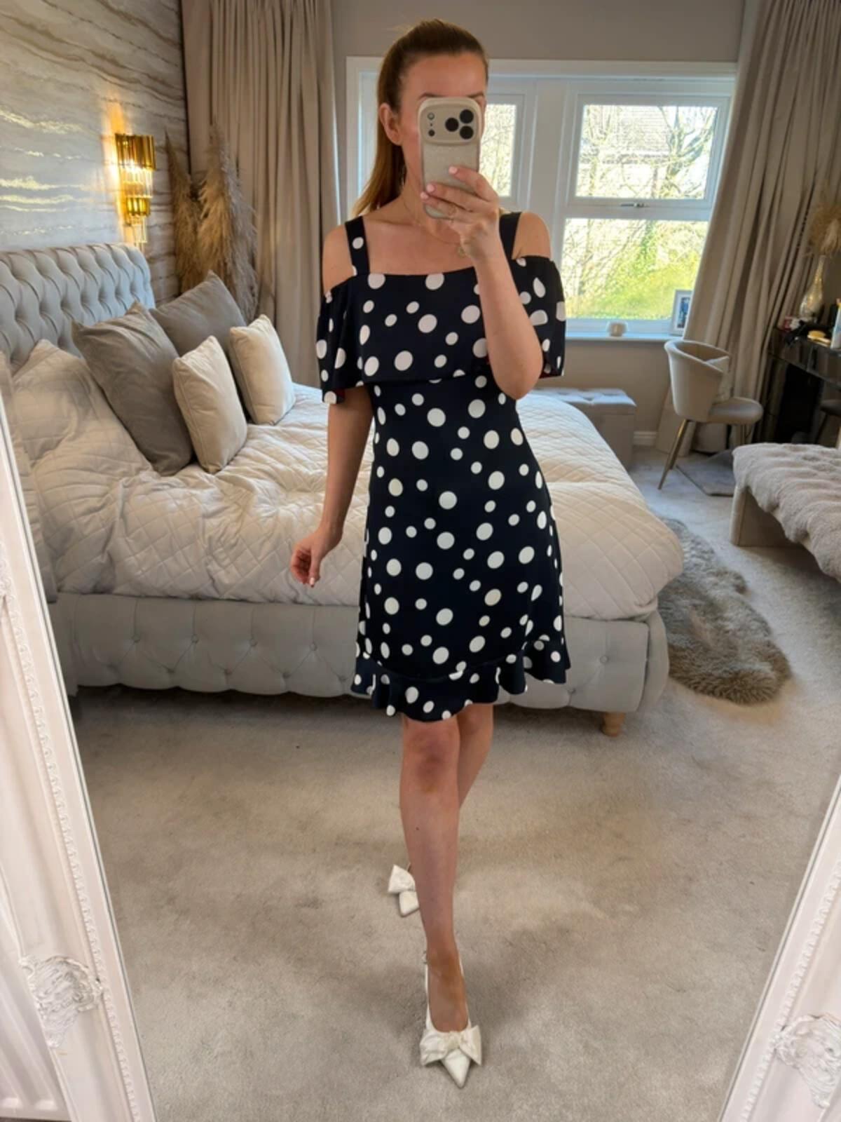Michaela Louisa Navy & White Polka Dot Dress Small