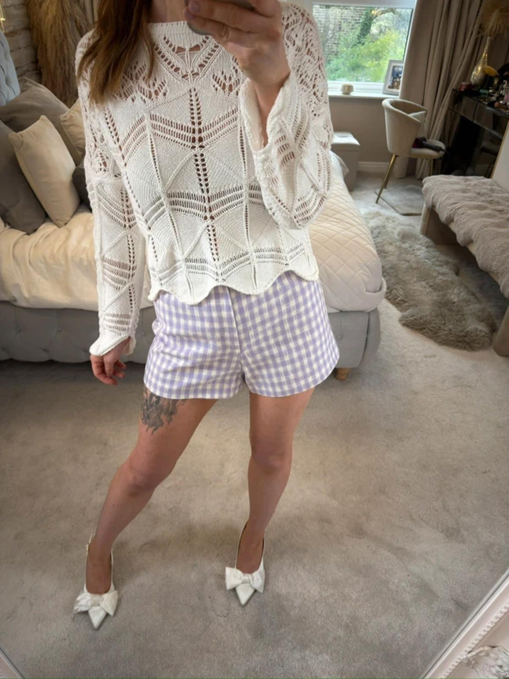 Zara Lilac & White Gingham Shorts Small