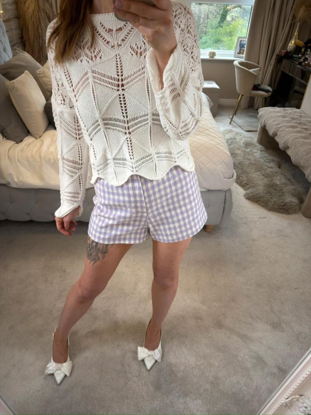 Zara Lilac & White Gingham Shorts Small