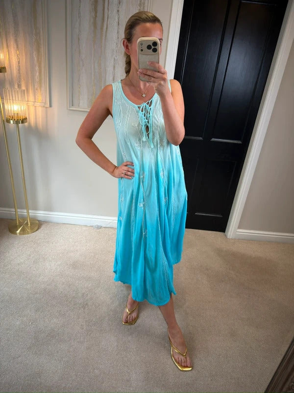 Boutique Blue Boho Midi Dress One Size