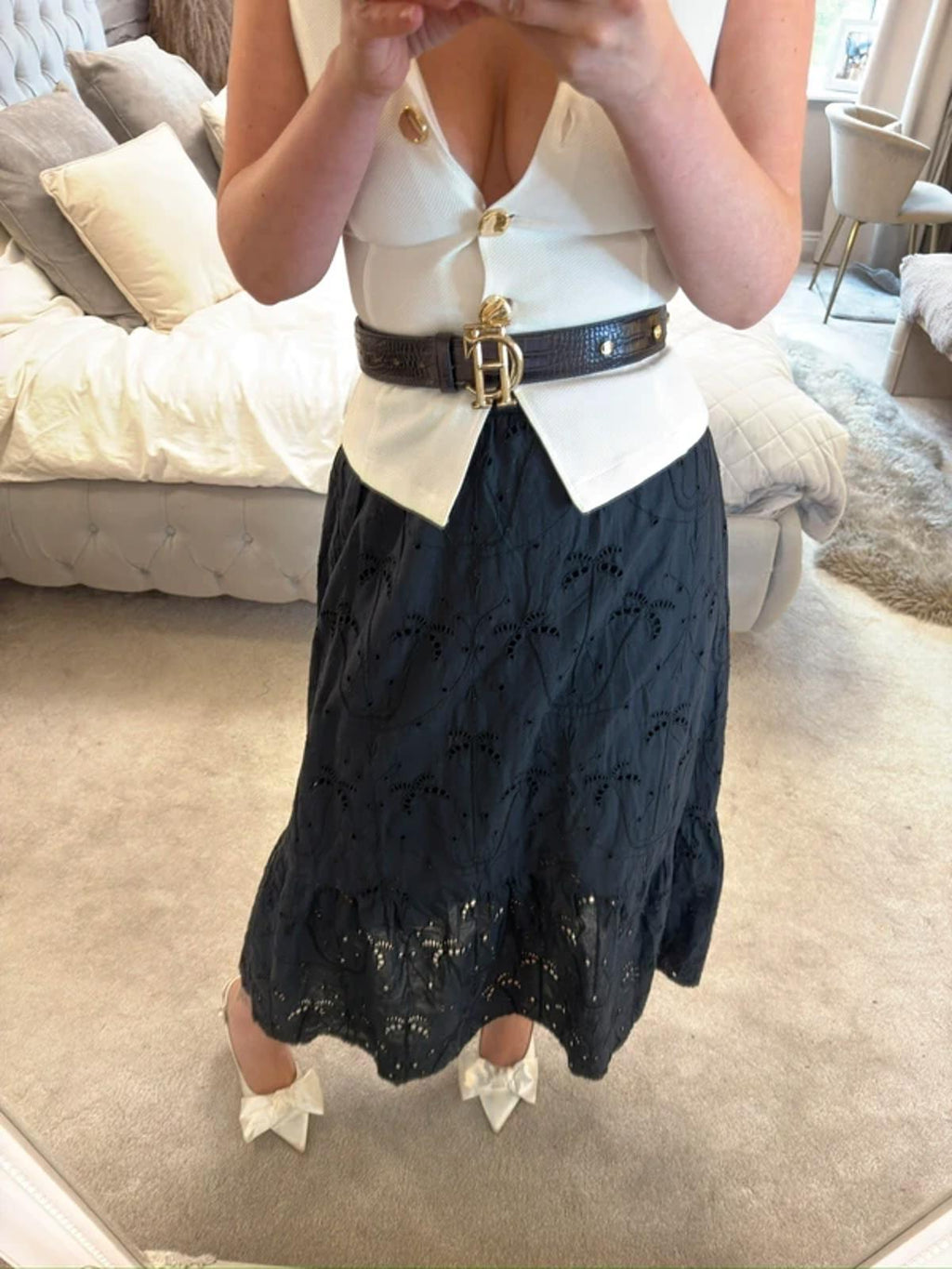 New Look Black Broderie Anglaise Boho Midi Skirt 6