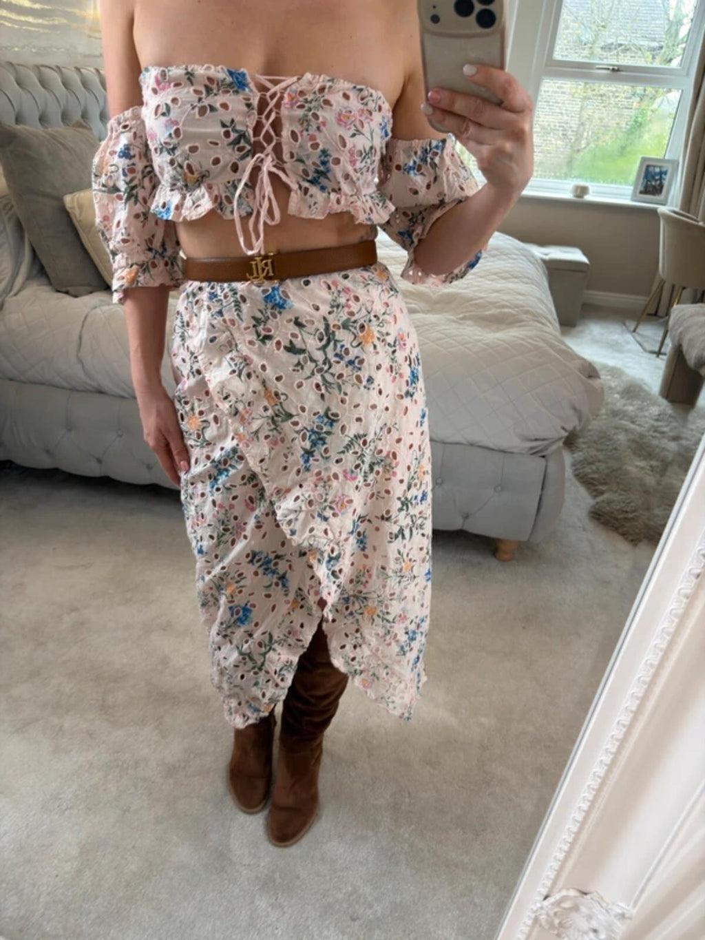 ASOS Pink Floral Broderie Anglaise Skirt Co Ord 8 BNWT
