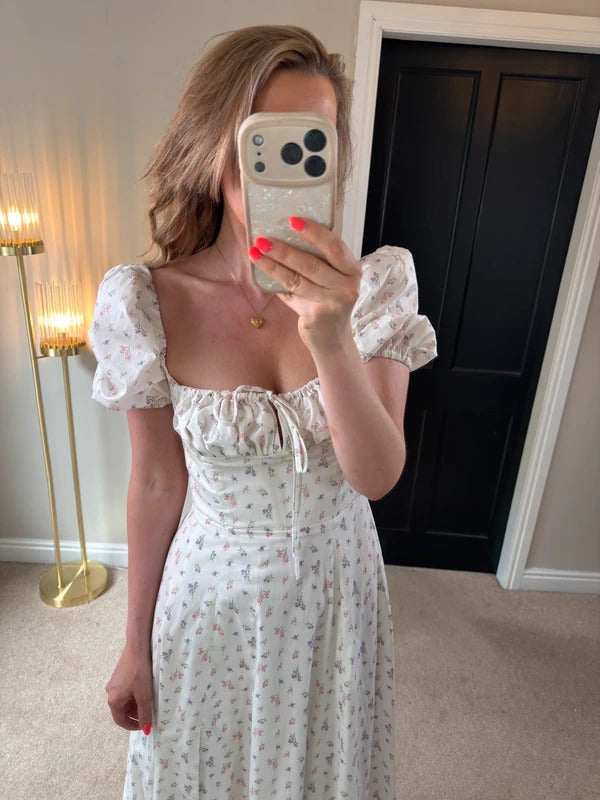 BNWT House of CB Tallulah White Floral Puff Sleeve Midi Dress