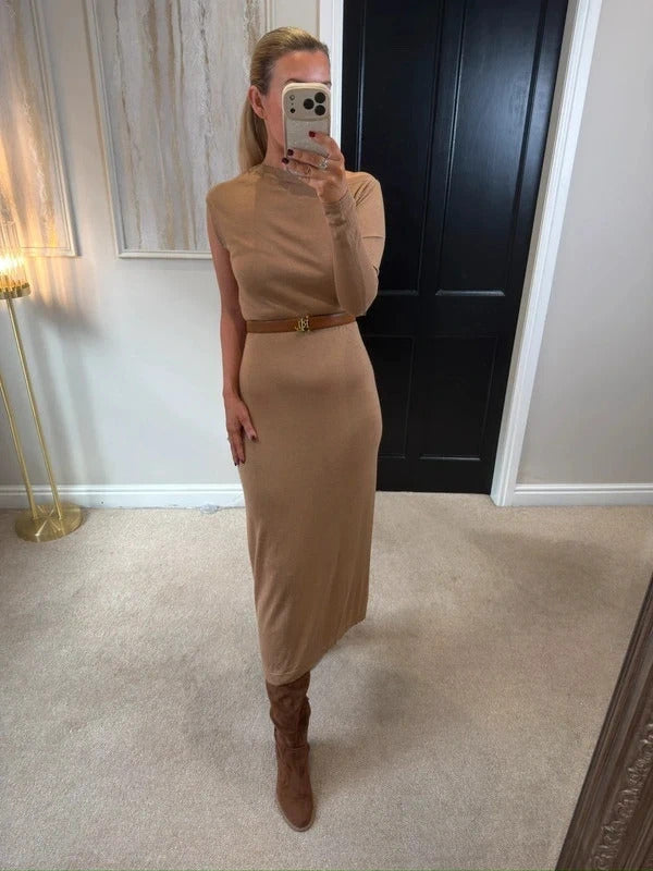 BNWT Karen Millen Brown Camel Cashmere Finely Knit Dress Small