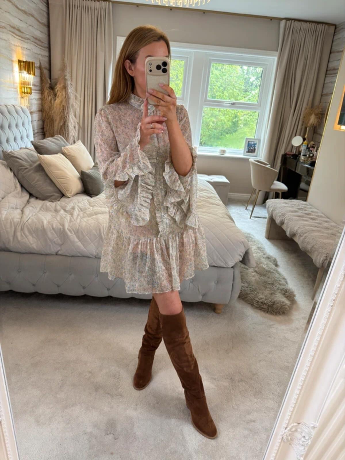 River Island Multicoloured Sheer Boho Frill Dress 10
