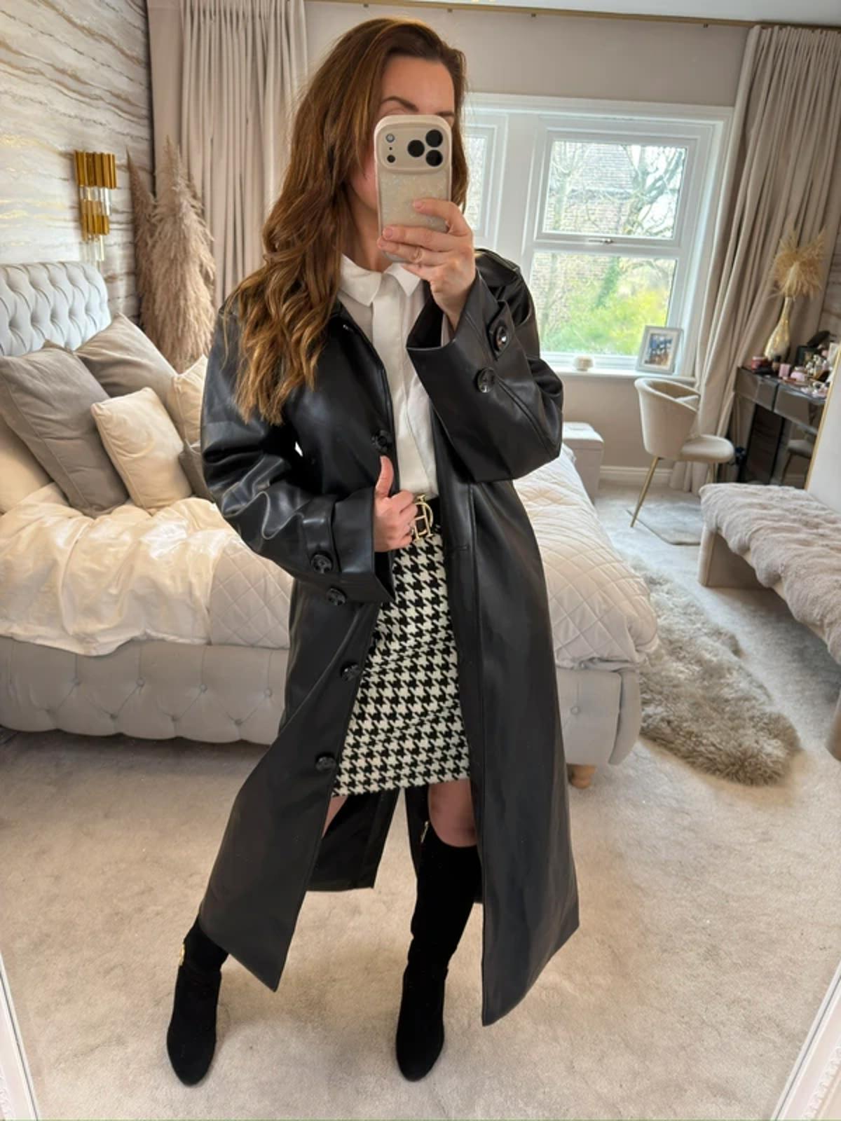 NA-KD Black PU Oversized Trench Coat 6-10