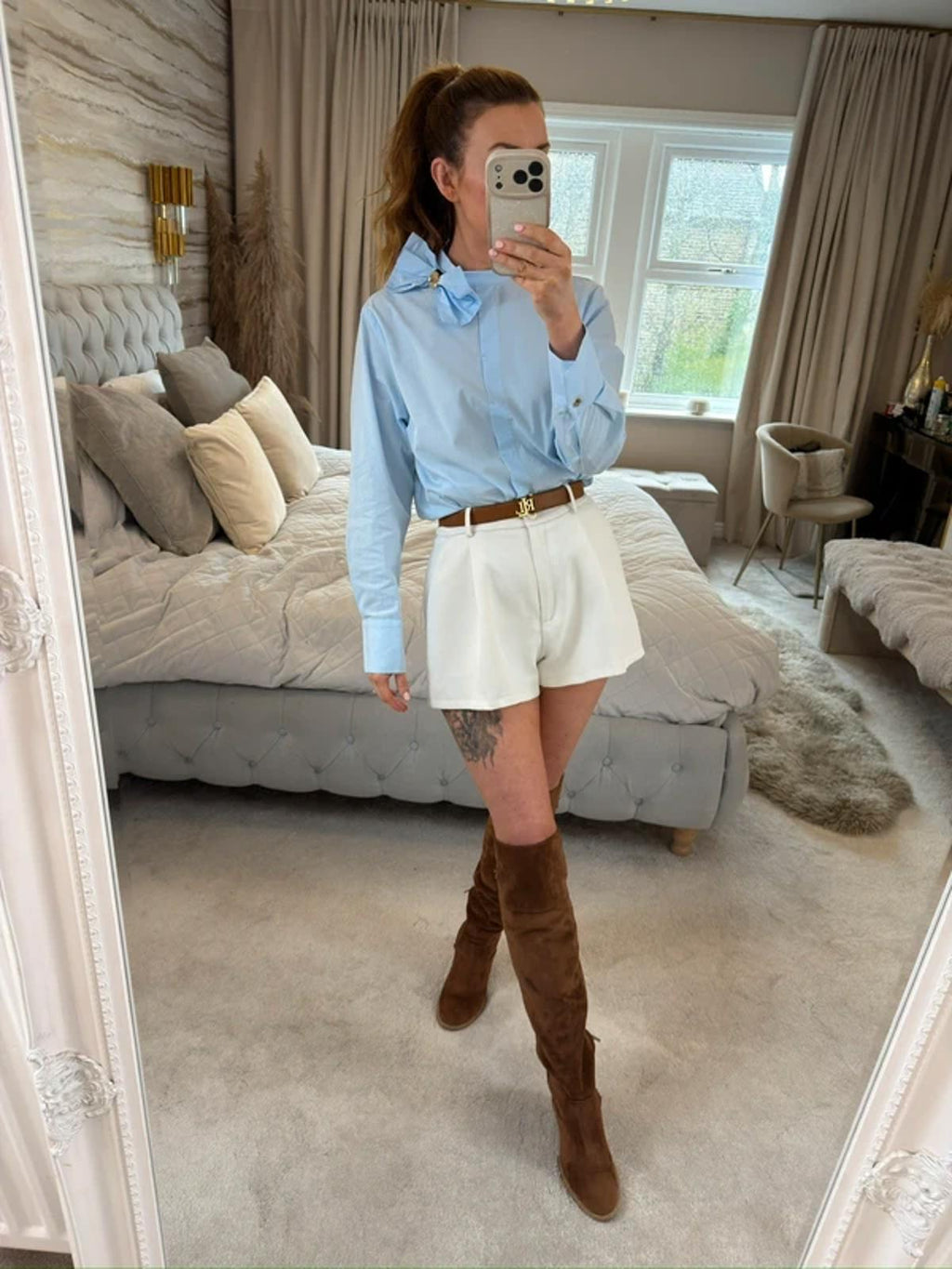 Zara Light Blue Bow Shirt XS
