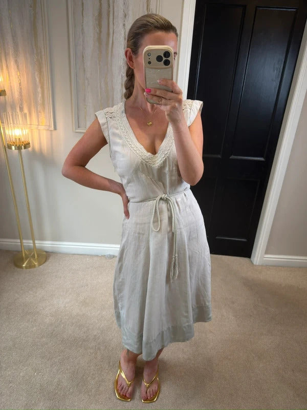 Jigsaw Light Stone Linen Dress 12
