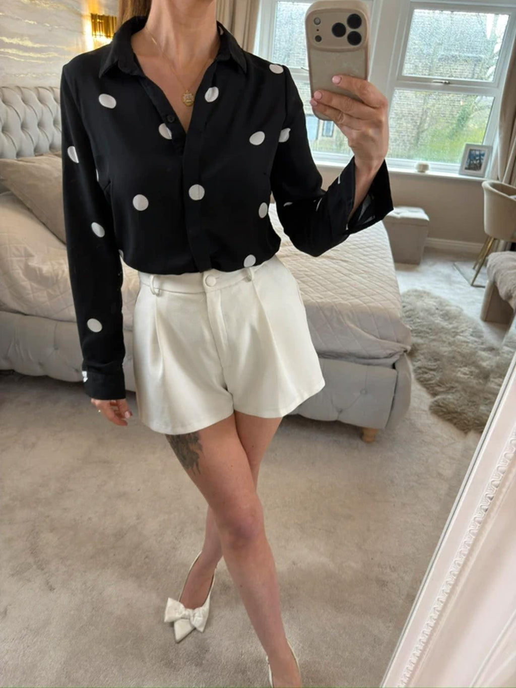 New Look Black & White Polka Dot Shirt 8