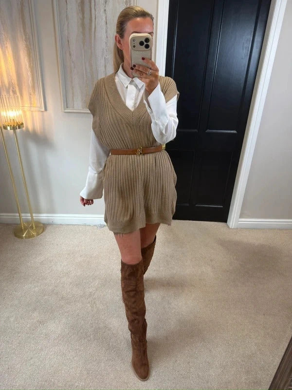 Yours Brown Ribbed Sleeveless Jumper 14/16