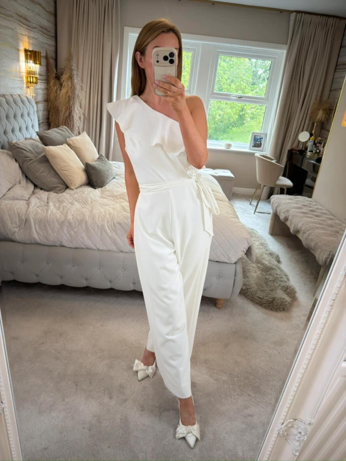 Adrianna Papell White Wide Leg Belted Jumpsuit 14