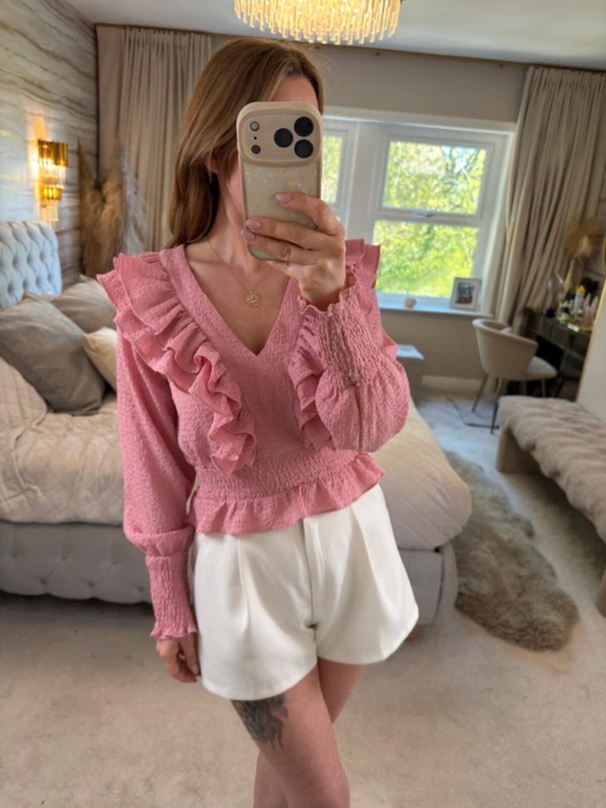 Oasis Pink Frill Blouse 6