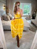 Boutique Yellow Tie Dye Dip Hem Dress One Size