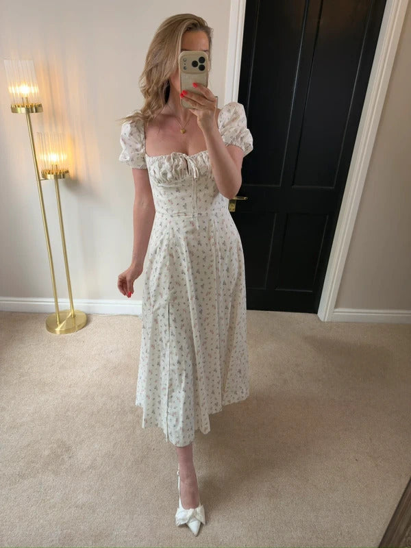 BNWT House of CB Tallulah White Floral Puff Sleeve Midi Dress