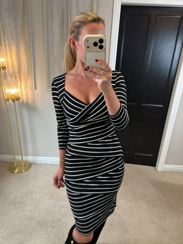 White House Black Market Black & White Stripe Dress