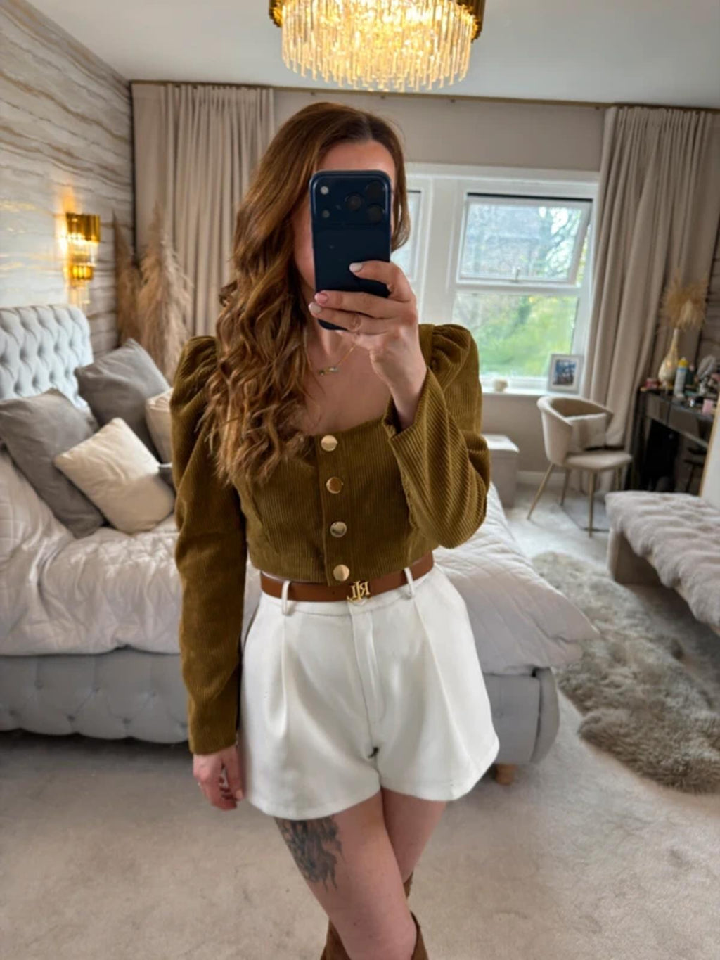 Zara Brown Corduroy Puff Sleeve Top Medium