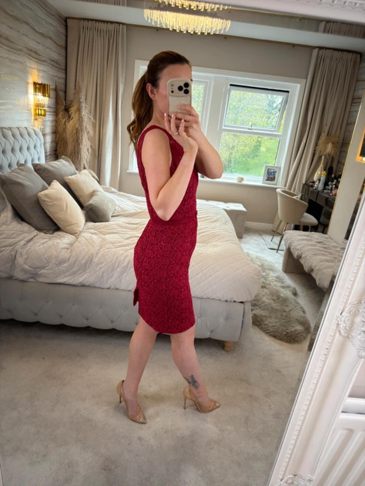 White House Black Market Red Lace Dress Small