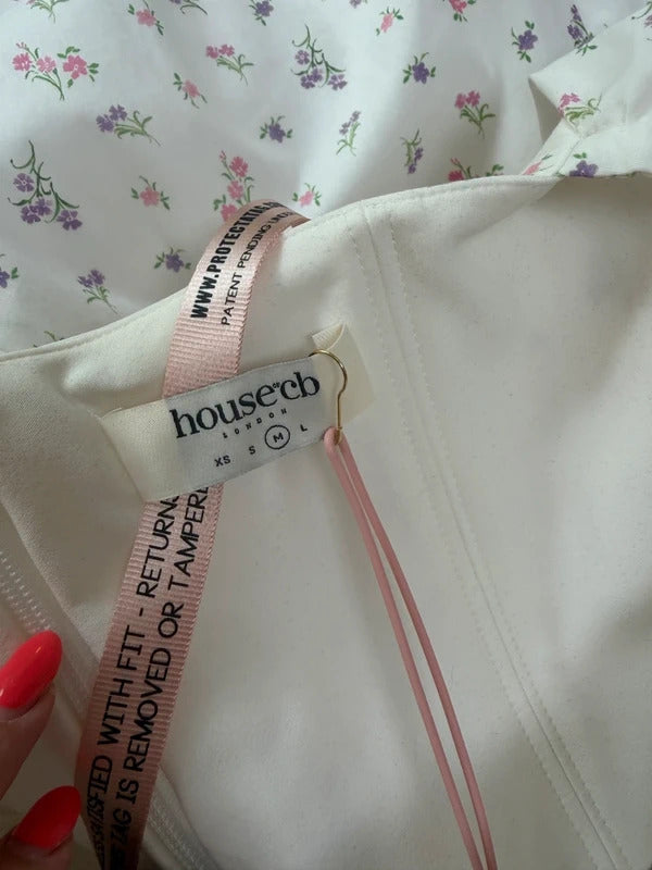 BNWT House of CB Tallulah White Floral Puff Sleeve Midi Dress
