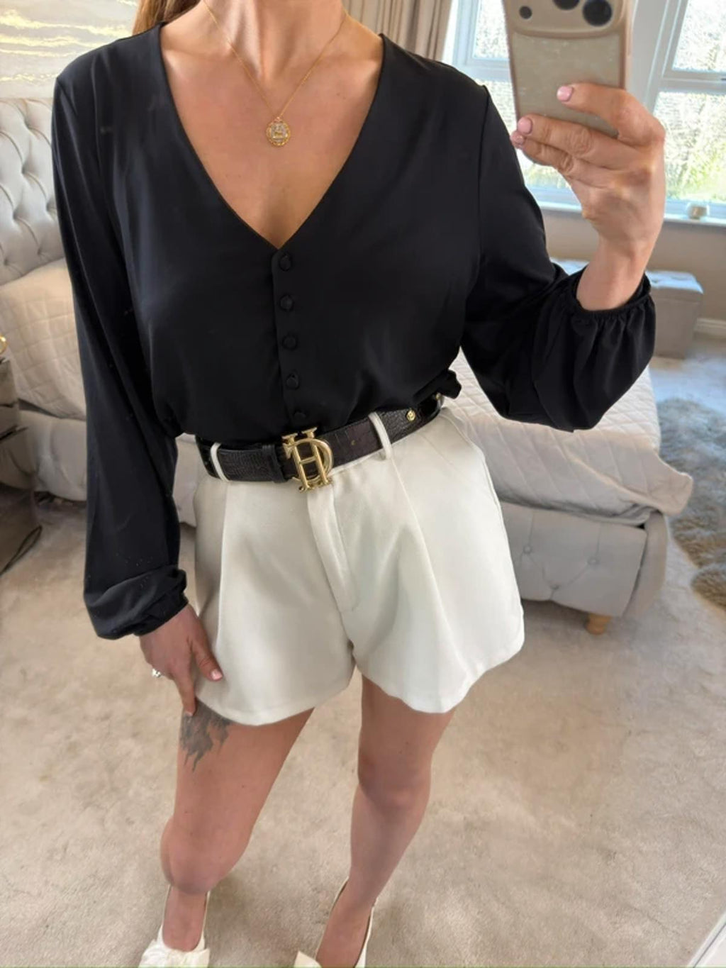 ICHI Black Button Bodysuit M/L