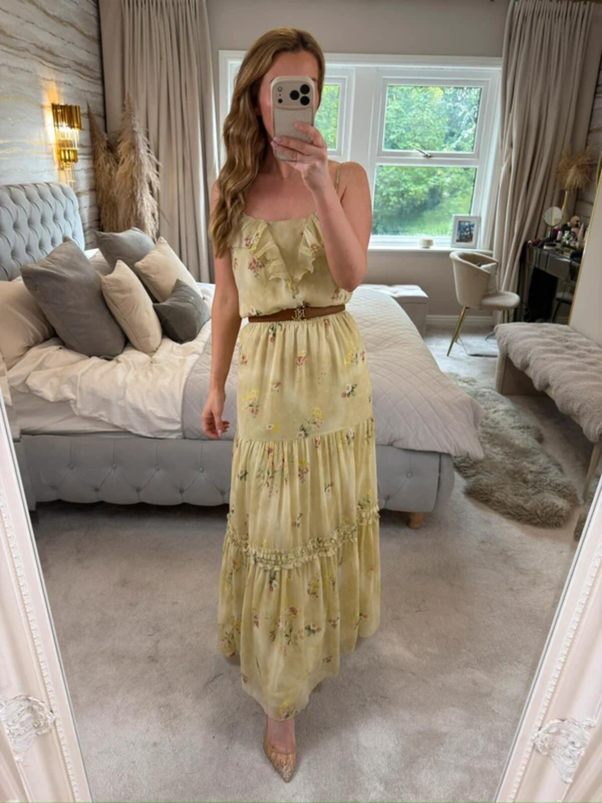 ⭐ Oasis Light Green / Yellow Floral Frill Maxi Dress 14