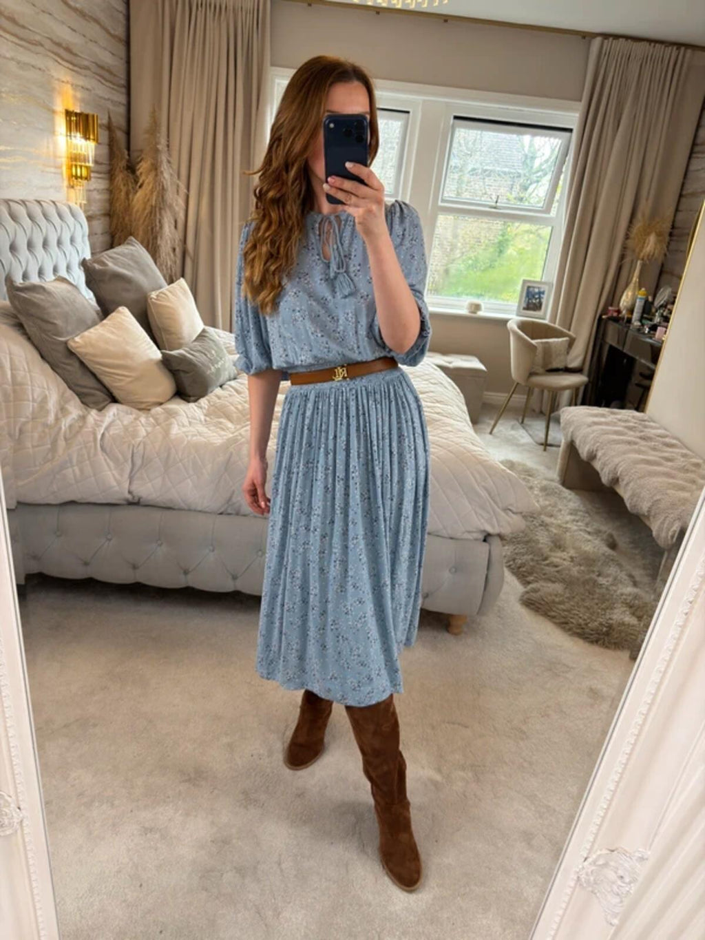 M&S Blue Floral Tassel Midi Dress 16