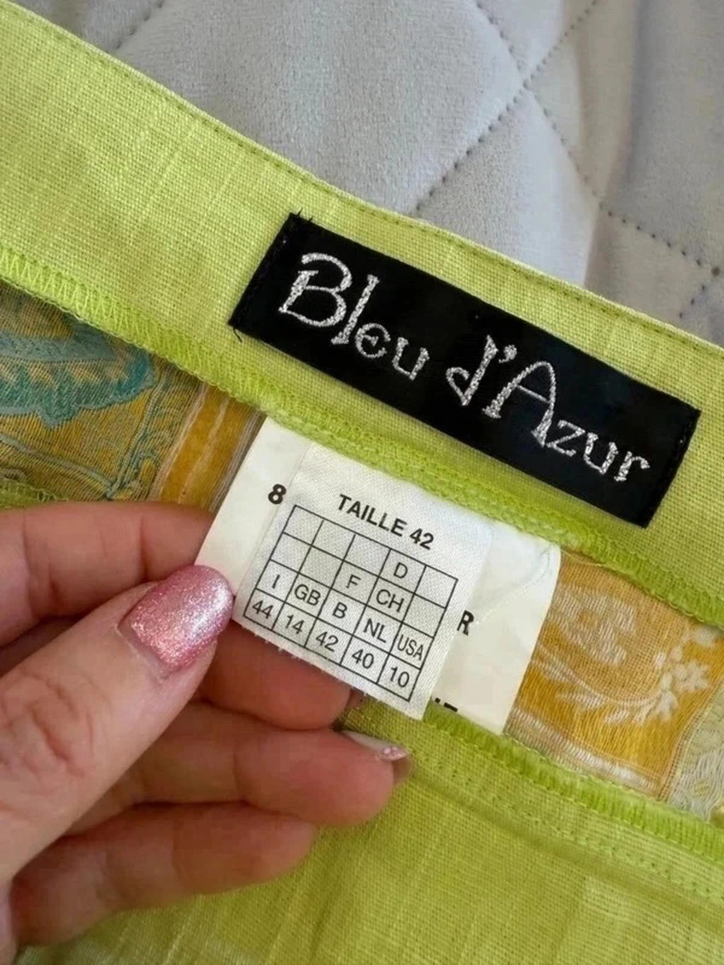 Vintage Bleu D’Azur Lime Green Embellished Blouse Medium