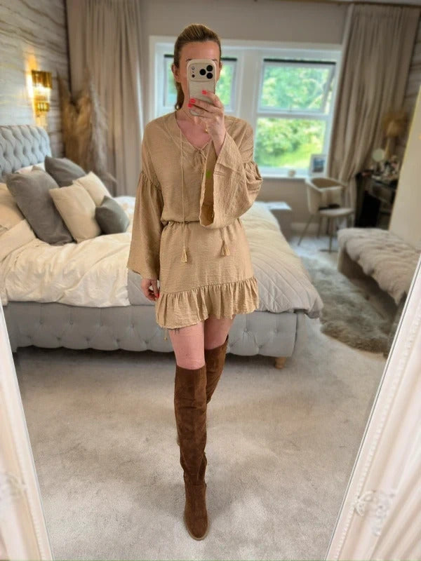 JQ By Jenerique Beige Boho Tassel Dress Large
