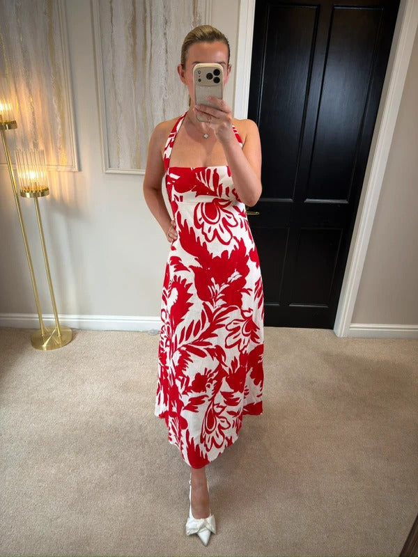 BNWT Zara Red & White Linen Blend Dress Large