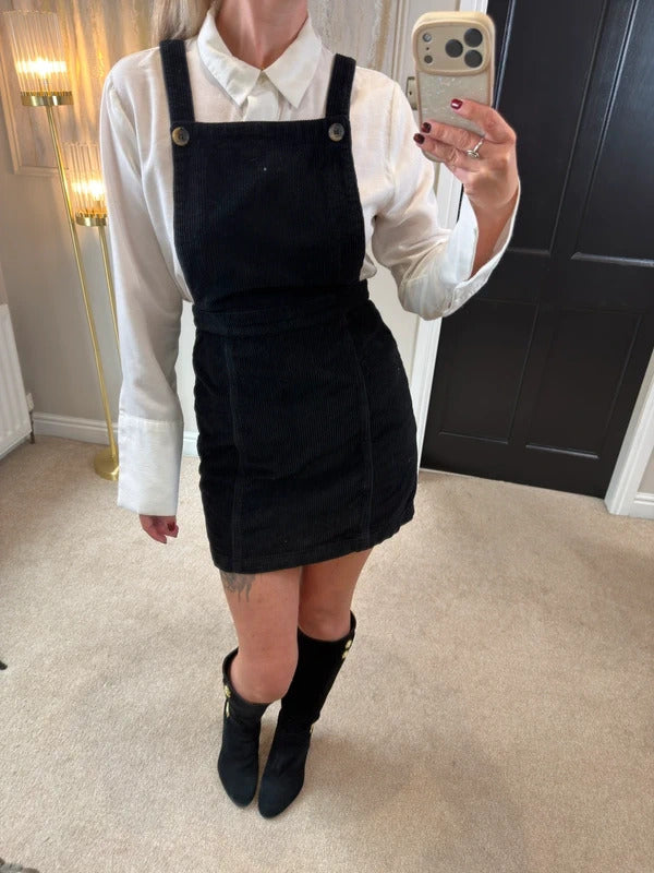 Topshop Black Corduroy Pinafore Dress 8