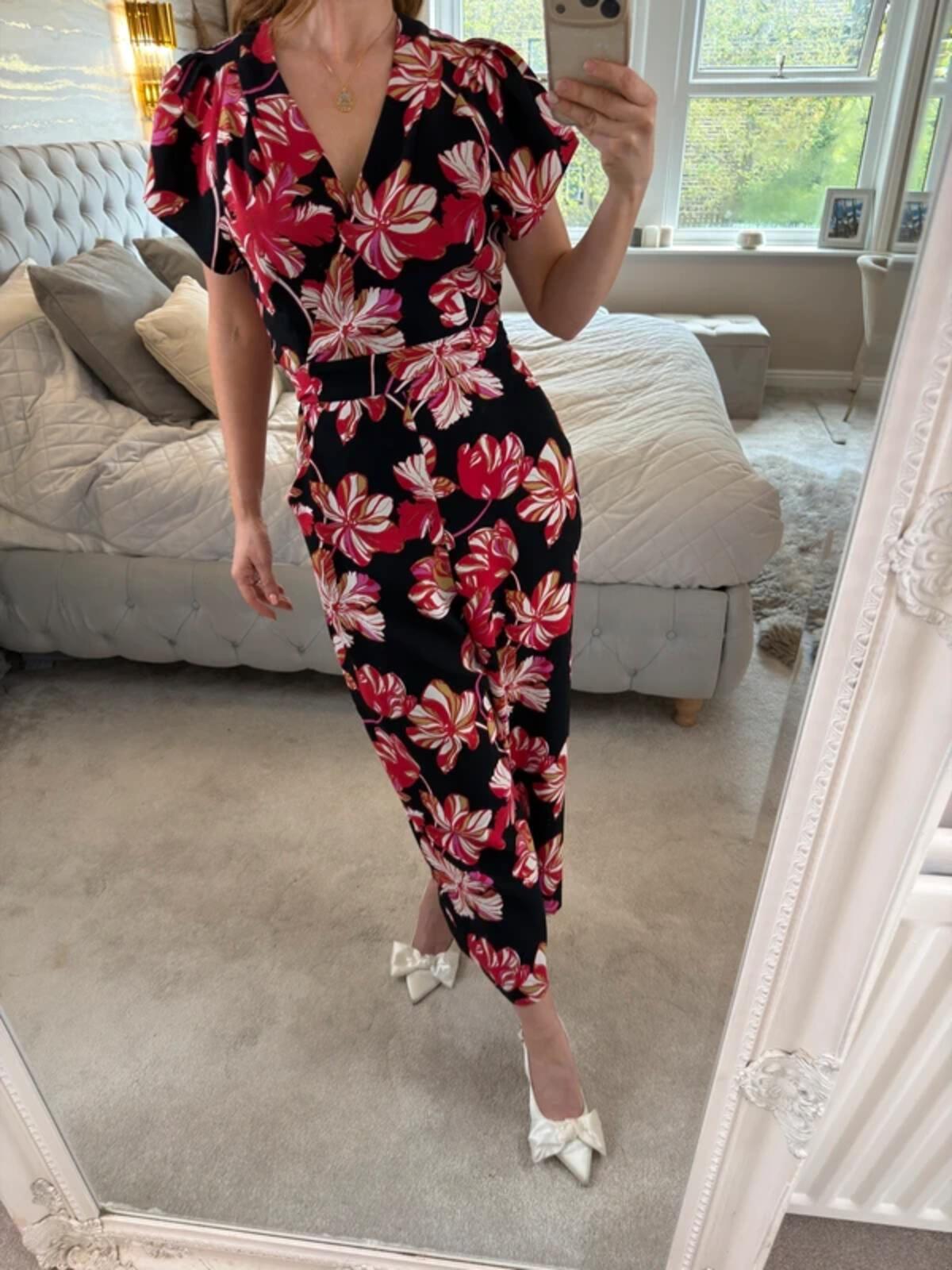 Whistles Black & Red Floral Jumpsuit Small