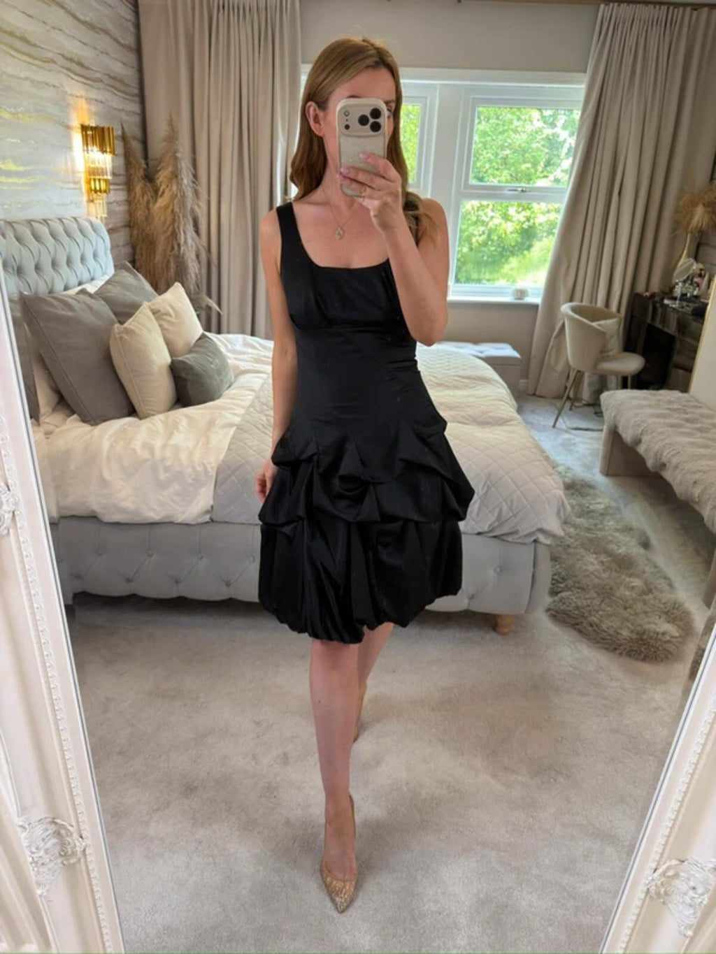 Monsoon Black Satin Bubble Hem Parachute Dress 10