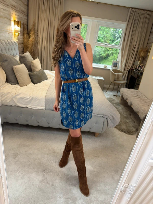 Beach Lunch Lounge Blue Tassel Boho Mini Dress XS