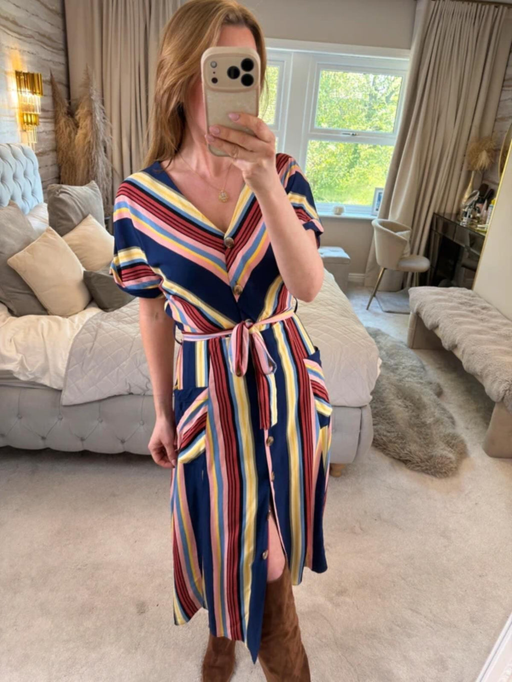 Warehouse Multicoloured Belted Midi Shirt Dress 10