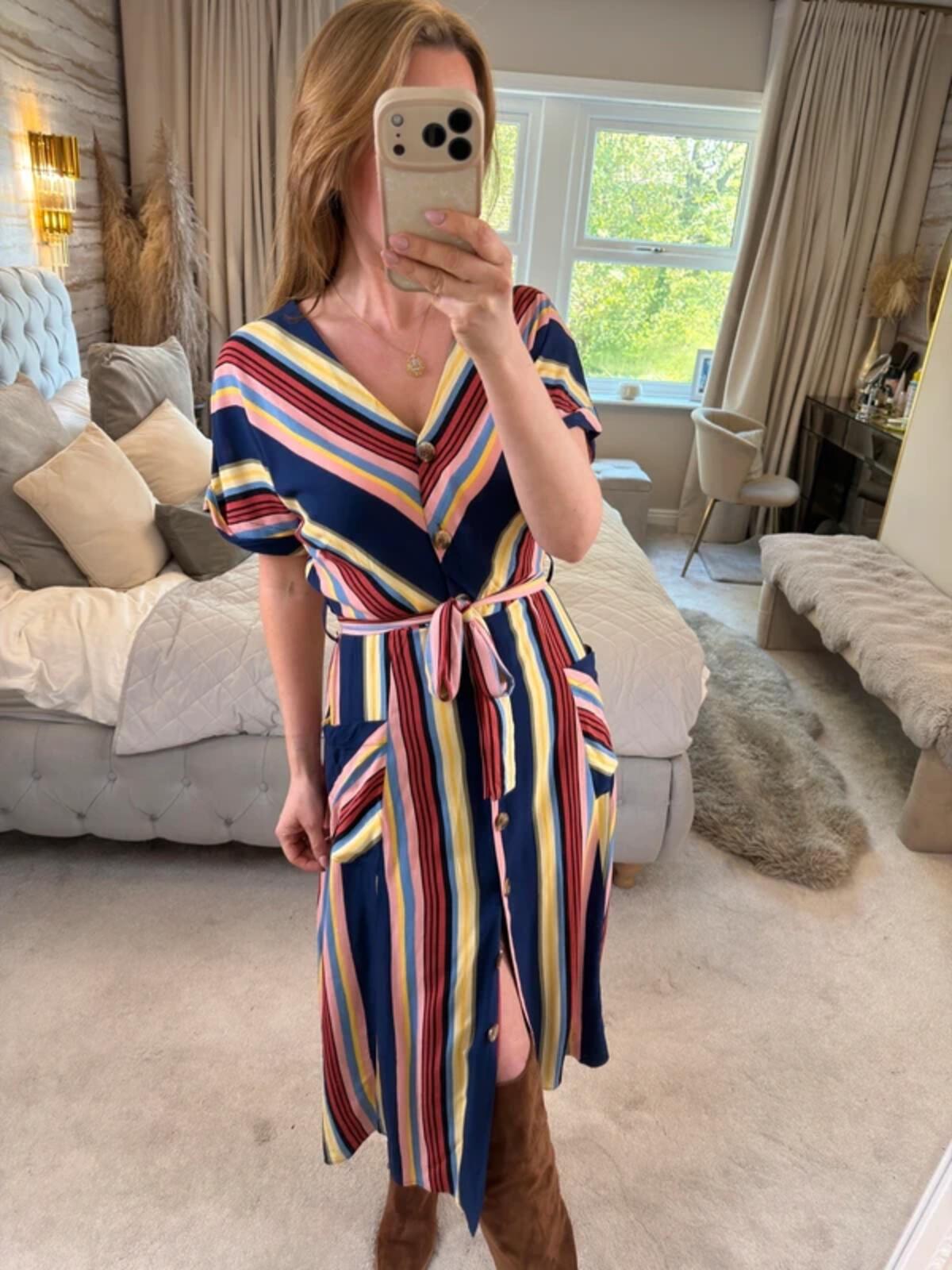 Warehouse Multicoloured Belted Midi Shirt Dress 10