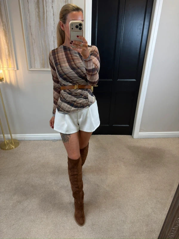 Zara Brown Semi Sheer Asymmetrical Top Small