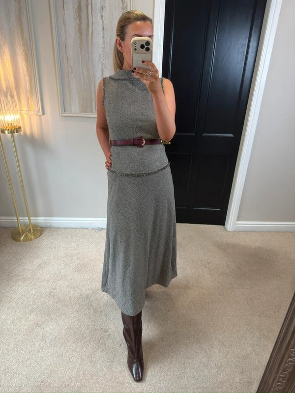 BNWT Zara Brown / Grey Tweed Style Midi Dress XS