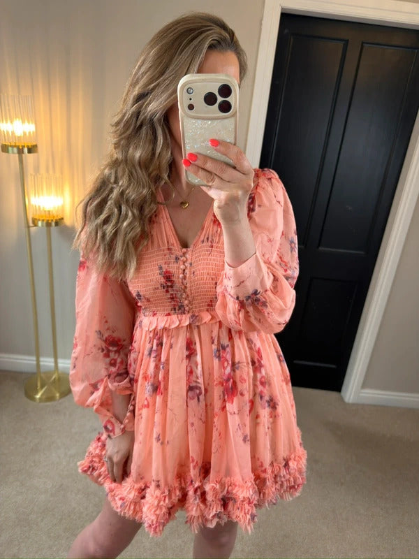 BNWT Anne Louise Boutique Pink Floral Frill Dress 8