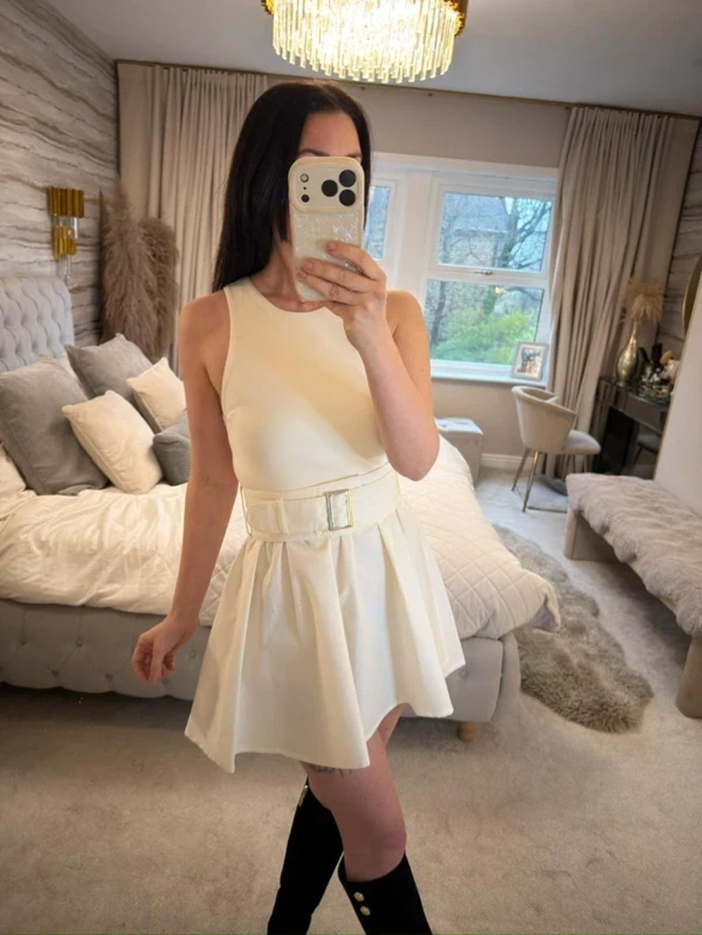 BNWT Cream Zara Belted Mini Dress Medium